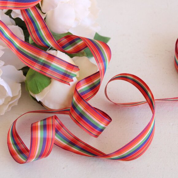 Vintage 1970s Ribbon Trim, Plaid 7/8", 2 Yards, Red Blue Yellow And Green Tartan - Picture 6 of 10